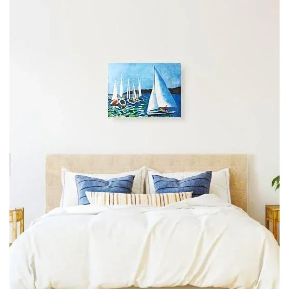 This is a Giclée signed print on canvas of the watercolour painting, Sailboats on Lake Geneva, in Switzerland. It is...