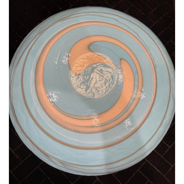 1980s Large 16" Yalos Casa Murano Glass Centerpiece Bowl Blue Iridescent Swirl Italy For Sale In San Antonio - Image 6 of 6
