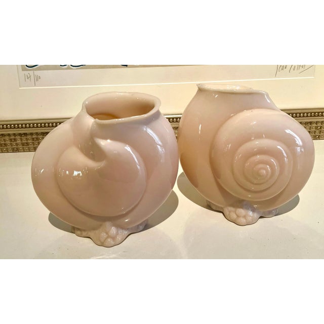 Mid 20th Century Pink Glass Shell Vases - Set of 2 For Sale - Image 5 of 8