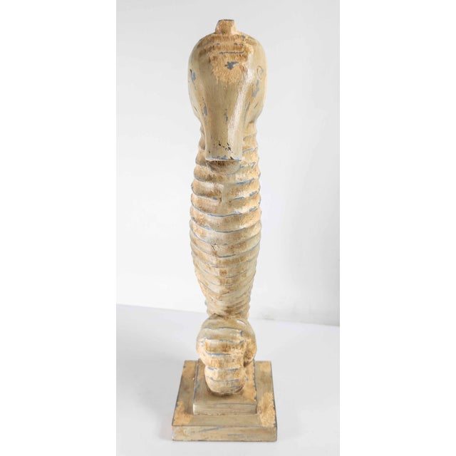 Wood 20th Century Carved Folk Art Seahorse Figure in Distressed White Paint For Sale - Image 7 of 11