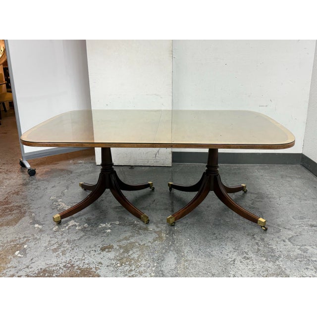 Traditional Georgian Satinwood + Mahogany Double Pedestal Dining Table For Sale - Image 3 of 12