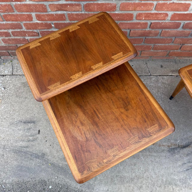 Pair of Vintage Lane "Acclaim" Walnut Two-Tier Step End Tables For Sale In Cleveland - Image 6 of 11