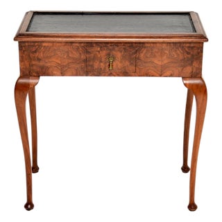 Antique Leather Top Console Table in Burr Walnut, 1890 For Sale