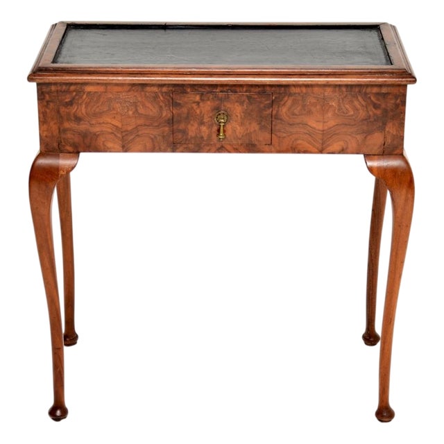 Antique Leather Top Console Table in Burr Walnut, 1890 For Sale