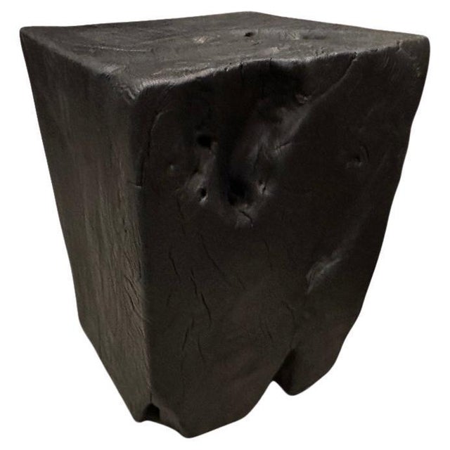 Reclaimed teak wood side table hand carved whilst respecting the natural organic wood. Charred, sanded and sealed...