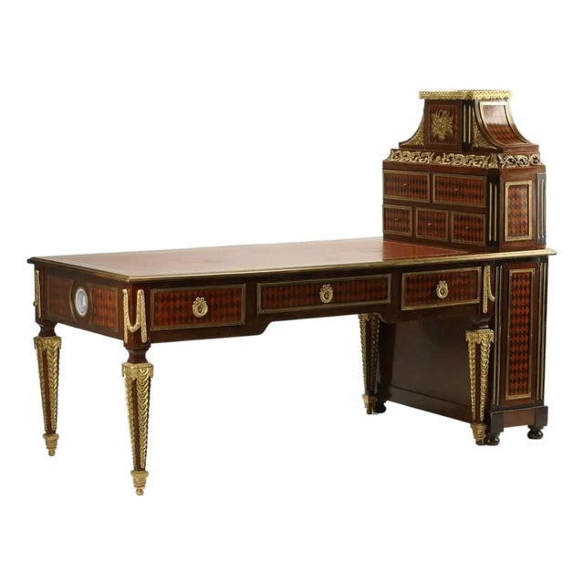 Late 1900's Louis XVI Style, Ormolu, Bureau Plat, Cartonnier, Writing Desk For Sale