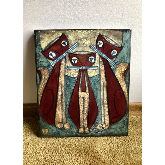 Beautiful iconic 'Three Cats' ceramic wall plaque designed by Marianne Starck (1938 to 2007) and handmade by the Danish...