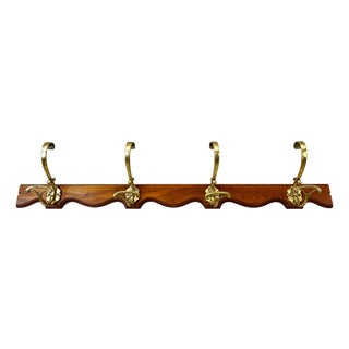 Antique Coat Hooks in Brass and Wood, 1900 For Sale