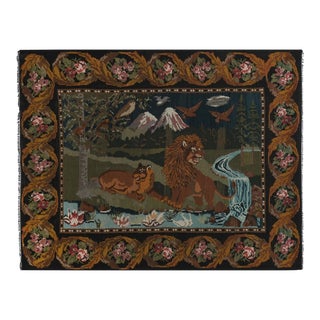 Vintage Hand Knotted Lion Family Kilim Rug - Wall Hanging Tapestry For Sale