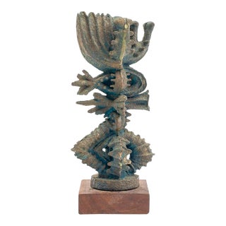 Brutalist Verdigris Bronze Abstract Sculpture For Sale
