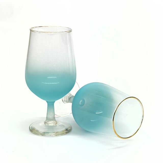 Glass Aqua Blue Blendo Glass Carafe & Goblets by Anchor Hocking - Set of 3 For Sale - Image 7 of 9