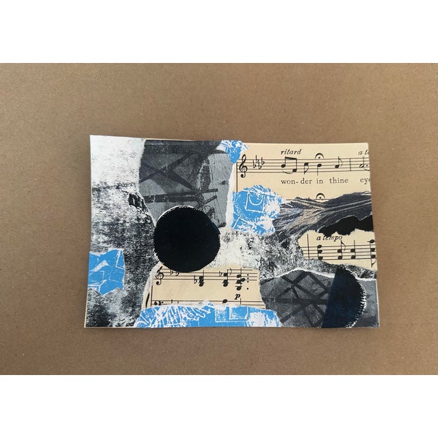 A striking original mixed-media collage built around vintage sheet music, layered printed imagery, painted papers, and...