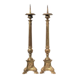 1850-1890 French Madonna and Child Empire Altar Cathedral Candleholders - A Pair For Sale