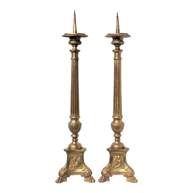 1850-1890 French Madonna and Child Empire Altar Cathedral Candleholders - A Pair For Sale