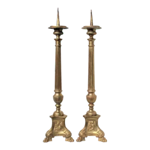 19th Century French Empire Altar Cathedral Torchières Candle Holders - a Pair