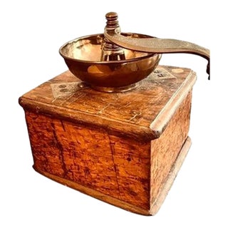 Engraved Brass and Wood Coffee Grinder Box Mill ,Antique French-Style For Sale