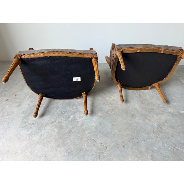 Vintage Century Furniture Louis XVI–Style Double Cane and Leather Club Chairs – A Pair For Sale - Image 12 of 12