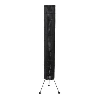 Tony Paul Style California Modern Black Wicker Cylinder Floor Lamp, 1950s For Sale