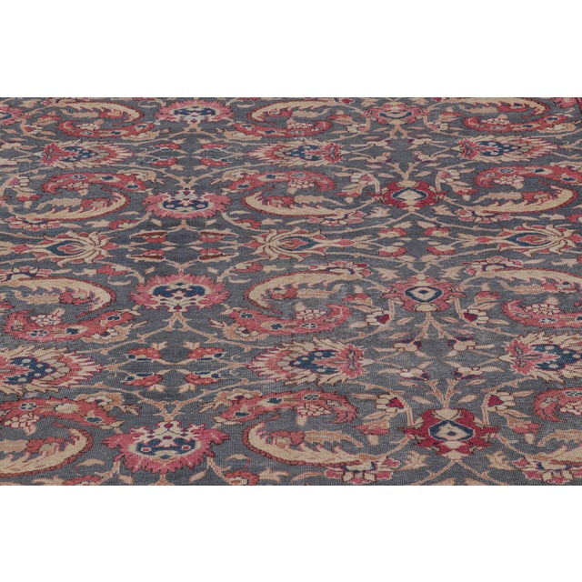 Traditional Vintage Kayseri Rug in Blue With Light Red Floral Patterns - Rug & Kilim For Sale - Image 3 of 8