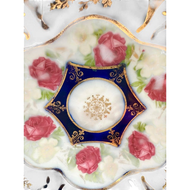 1920s Porcelain Decorative Bowl With Hand-Painted Roses and Cobalt Blue Rim by LPF Germany For Sale - Image 9 of 12