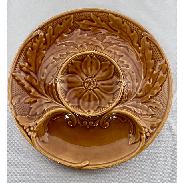 French Country 1970s Gien Gold Glaze Majolica Artichoke Plate For Sale - Image 3 of 13
