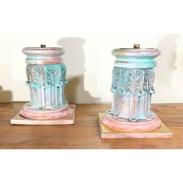 Rustic European Stunning Pair of Solid Copper and Bronze Architectural Column Sculptures / Bases For Sale - Image 3 of 13