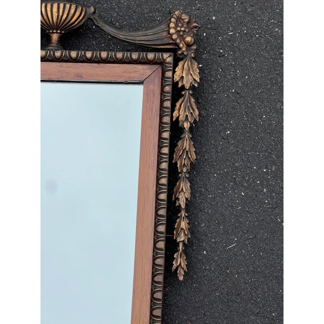 19th Century Neoclassical Mahogany Mirror With Gilt Urn, Cornucopia, Swag and Bellflower Pediment C. 1880 For Sale In Boston - Image 6 of 7