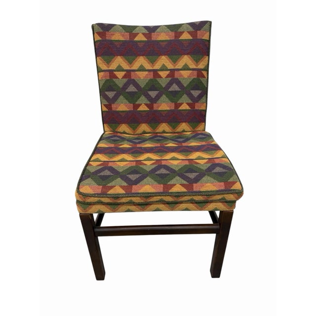 Wood Vintage Dunbar Style Geometric Upholstered Dining Chairs - Set of 6 For Sale - Image 7 of 9