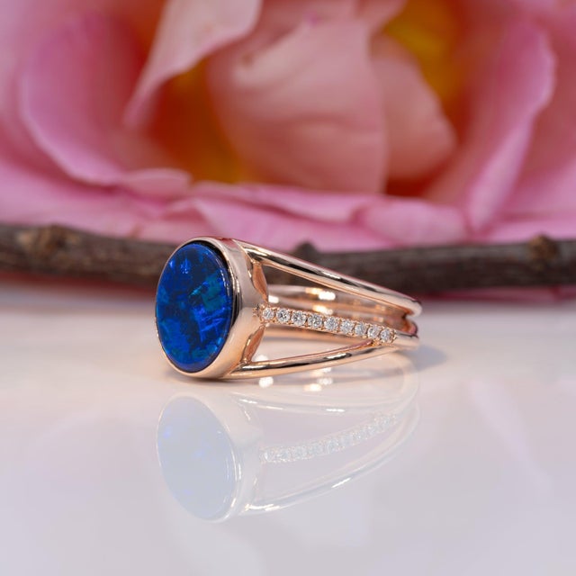 Metal 2.1Ct Boulder Opal Cabochon Ring With Natural Diamond Accents: Solid 14k Gold, Size 6.75 For Sale - Image 7 of 10