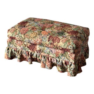 Floral Jacquard Tapestry Skirted Tufted Ottoman, 1980s For Sale