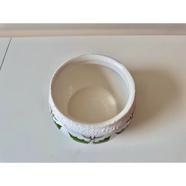 Hand Painted Holly Textured Ceramic Bowl For Sale - Image 4 of 7