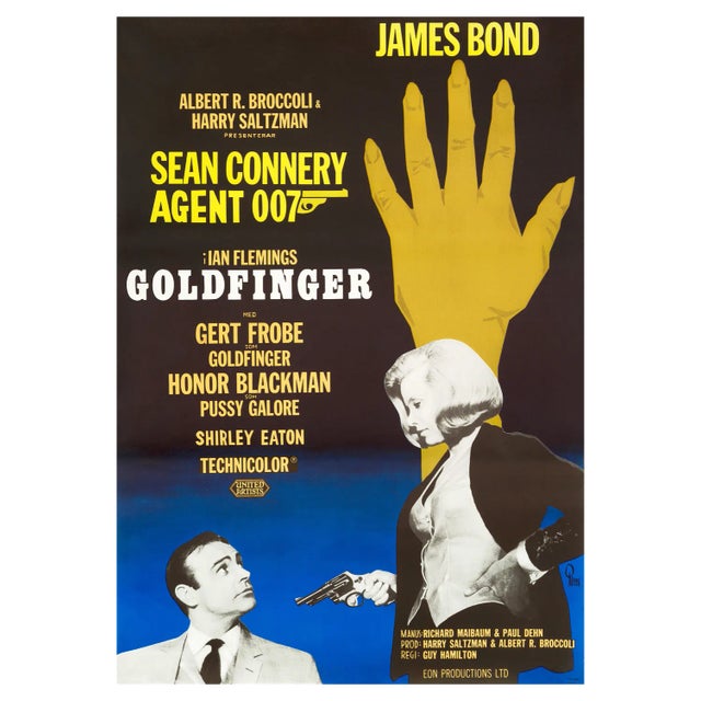 James Bond "Goldfinger" Original Vintage Film Poster by Gosta Aberg, Swedish, 1967 For Sale