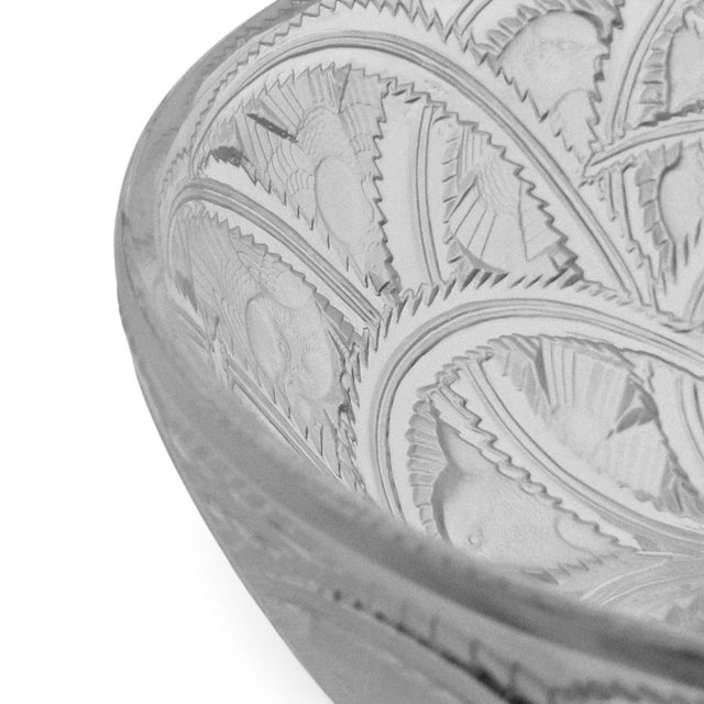 Mid 20th Century Lalique France Pinsons Crystal Centerpiece Bowl With Frosted Finches 9.125" For Sale - Image 5 of 18