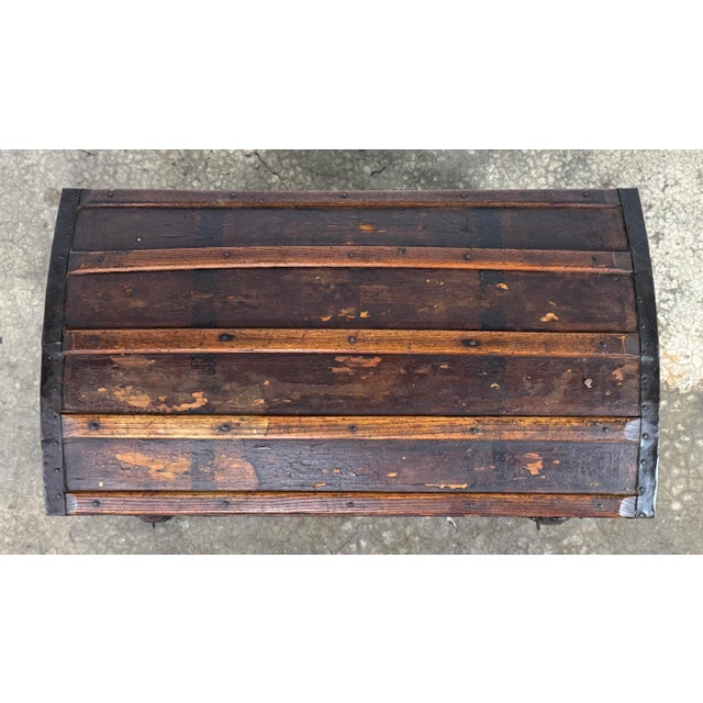 Victorian Antique Wood Humpback Steamer Trunk For Sale - Image 3 of 8
