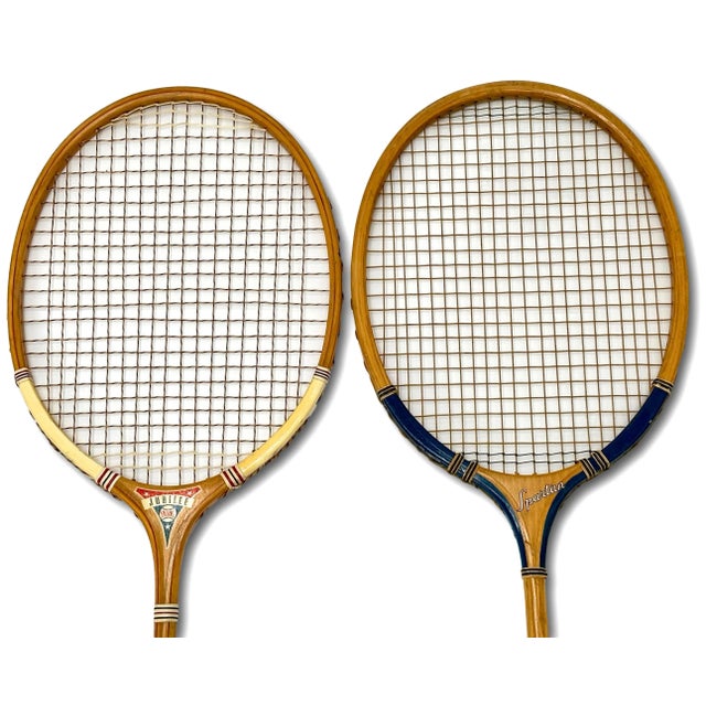 2 Vintage Mid 20th Century American Hand Made Laminated Wood Badminton Rackets in Beautiful Condition For Sale In Boston - Image 6 of 12