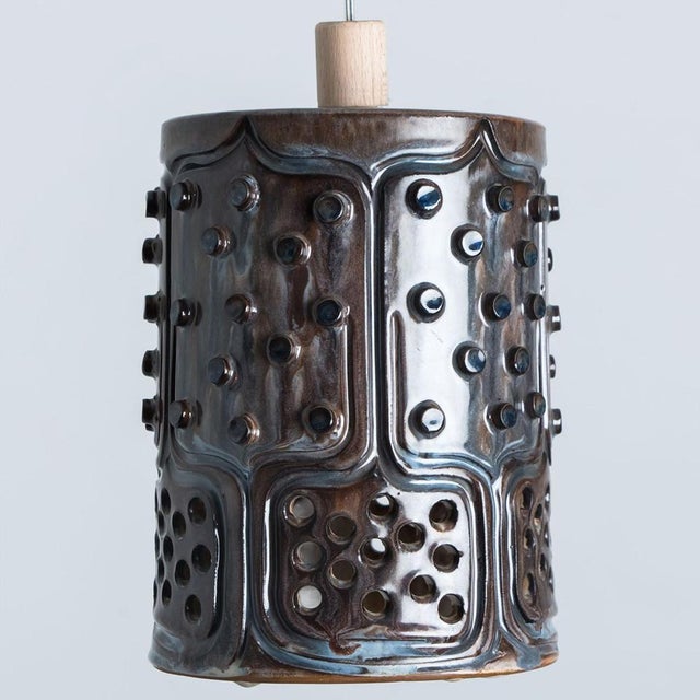 1970s Danush Cylinder Brown Ceramic Pendant, 1970 For Sale - Image 5 of 16