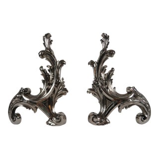 19th Century French Rococo Style Nickel Finish Chenets - a Pair For Sale