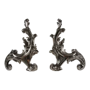 19th Century French Rococo Style Nickel Finish Chenets - a Pair