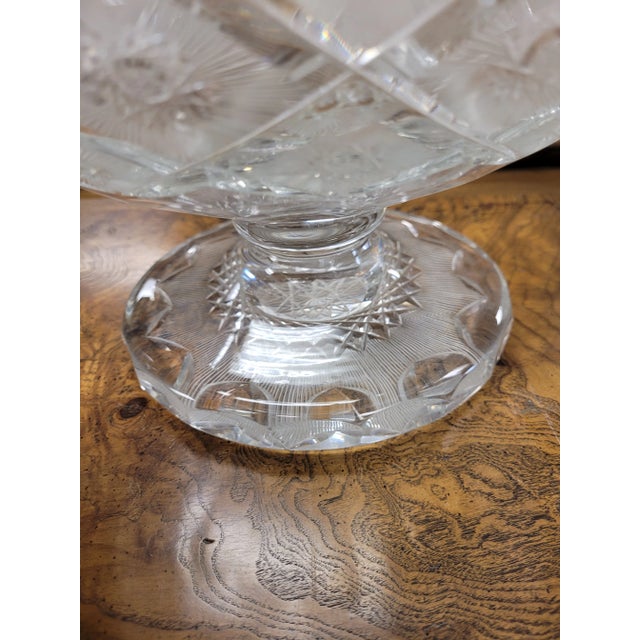 Transparent Large Antique Cut Glass Star Pattern Center Bowl For Sale - Image 8 of 10