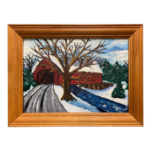 1972 Covered Bridge in Winter Oil Painting
