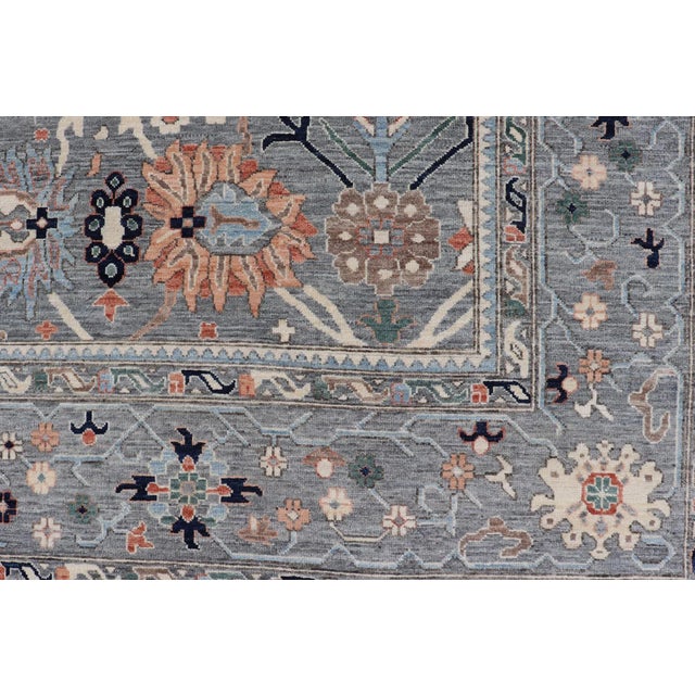 Large Floral Oushak Rug by Keivan Woven Arts, Gray, 10'1 X 14'2 For Sale - Image 9 of 13
