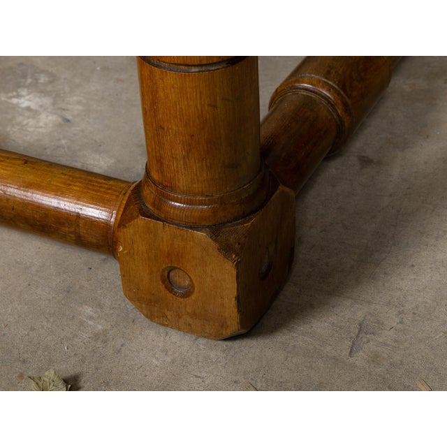 English Oak 1900s Stool with Incised Accents and Custom Upholstery For Sale - Image 10 of 11