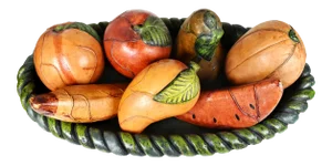 Vintage Large Handmade Hand Painted Decorative Leather Fruits Basket Bowl - 8 Pieces