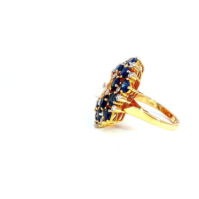 Modern Diamond Pearl and Sapphire Cluster Ring, Size 7.5 For Sale - Image 3 of 7
