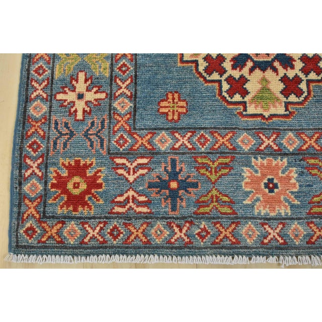 Kazak Runner 2’8” X 9’8” Blue Wool Tribal Hand-Knotted Oriental Rug For Sale - Image 9 of 12