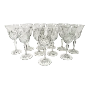 1980s Richmond Crystal Wine Glass (No Trim, Notched, Multisided Stem) by Rogaska- Set of 11