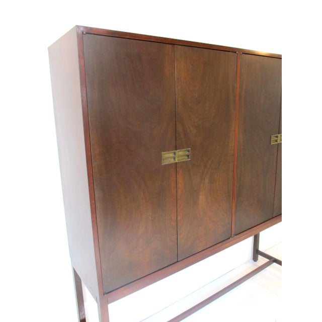 Baker Styled Burl Wood 2 Pc. Mid Century Cabinet / Server For Sale - Image 10 of 13