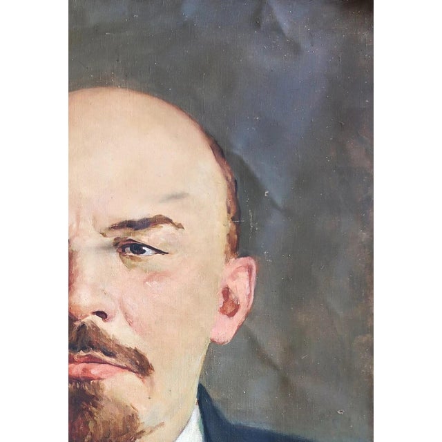 Realism Lenin Portrait, Antique Oil Painting, Socialist Realism Soviet Art 150-103 For Sale - Image 3 of 6