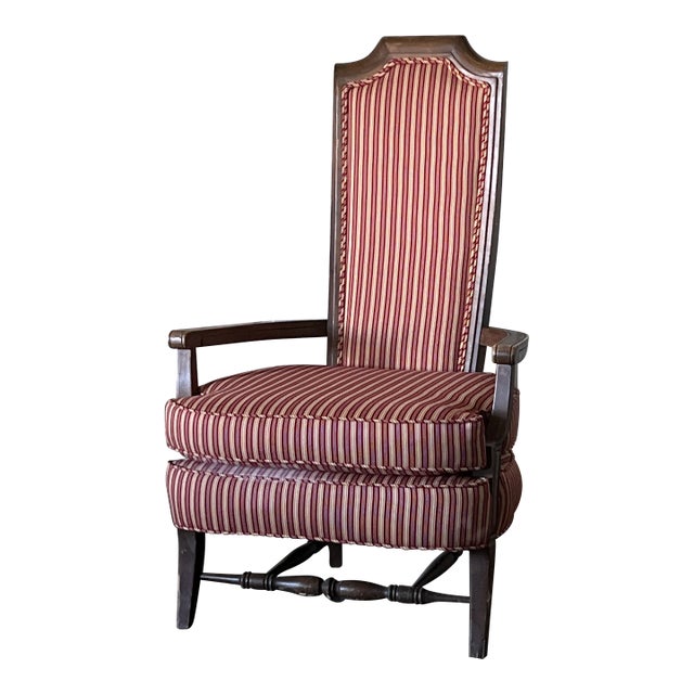 1960s Wood Stripe Upholstered Accent Chair For Sale
