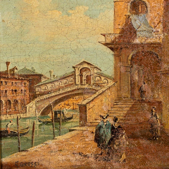 Aldo Grossi, Venetian Canal Scene, 1890s, Oil Paintings on Board, Framed, Set of 2 For Sale - Image 11 of 18